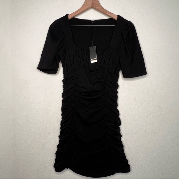 Monrow Shirred Mini Dress, Black, size L NWT - Picture 3 of 7